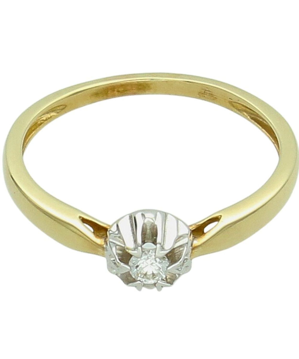 Pierścionek złoty DIAMENT 585 z brylantem 0,08 ct  Białe i żółte złoto  Klasyczny złoty pierścionek.jpg